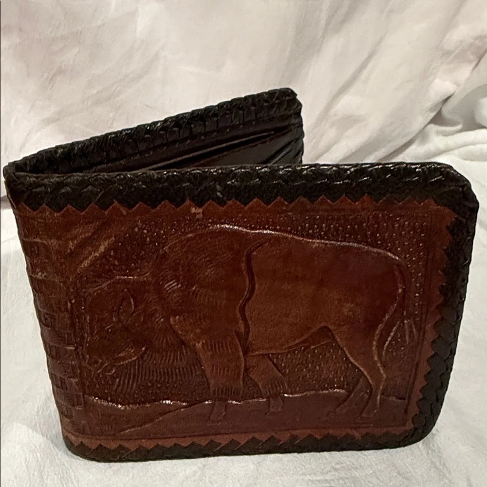 Brown Leather Wallet with Embossed Design